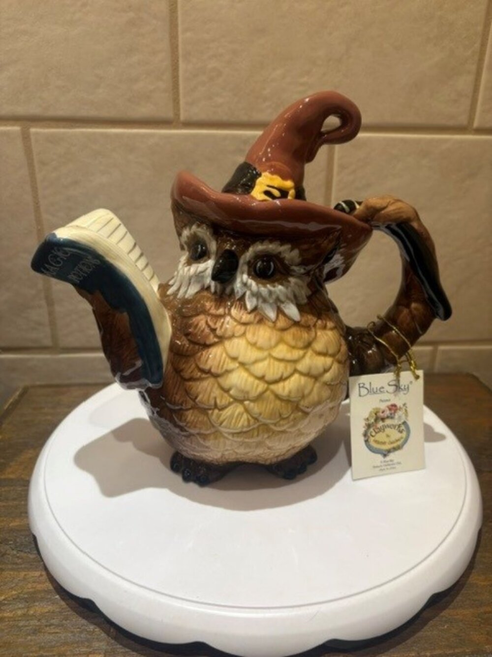 The Blue Sky Clayworks Owl Wizard Teapot by artist Heather Goldminc 2011